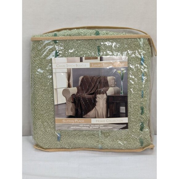 Sutton Place Home Collection Chain Stitch Boucle Luxury Throw 40"X68" Green - Picture 1 of 7
